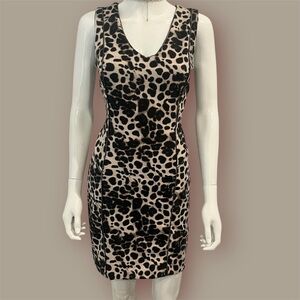 Jennifer Lopez Black and Tan Bodycon Mini Dress V-Neck Cocktail